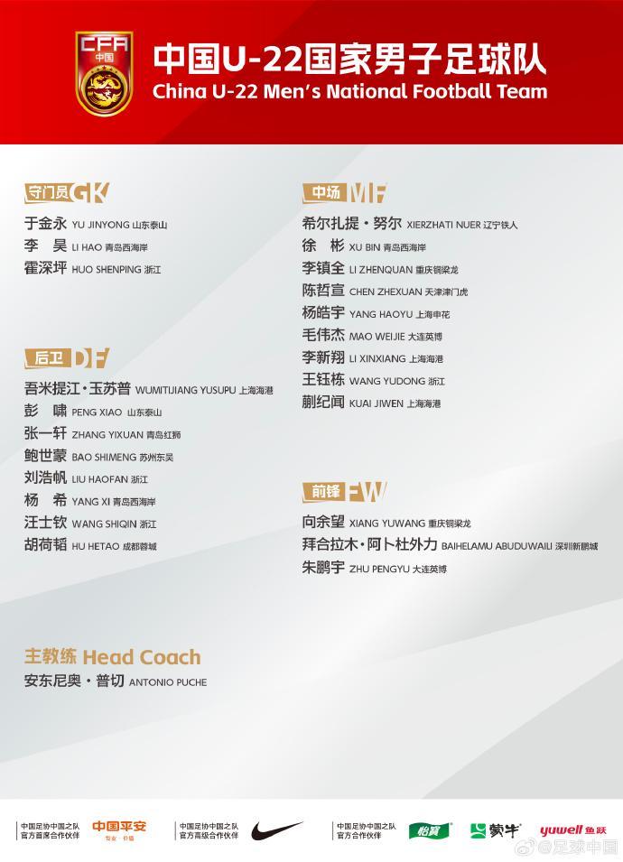 九游体育APP-U22国足更新U23亚洲杯预选赛名单，陈哲宣替换木塔力甫